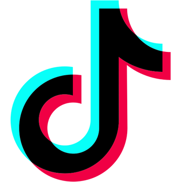 TikTok logo with black, red, and blue design on a white background