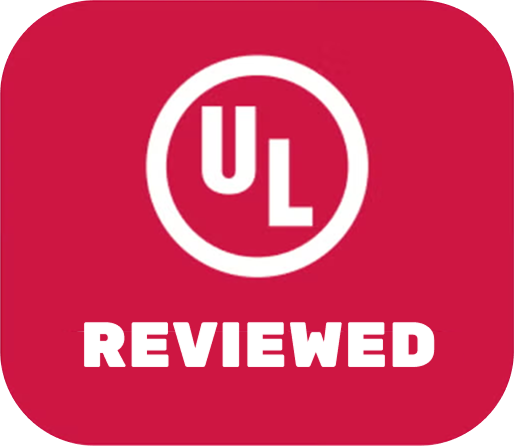 UL logo on a red background with 'REVIEWED' text