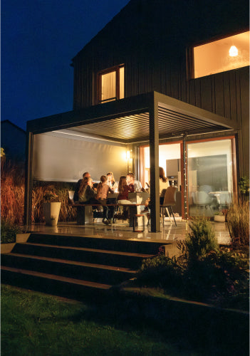 dinner under pergola at night
