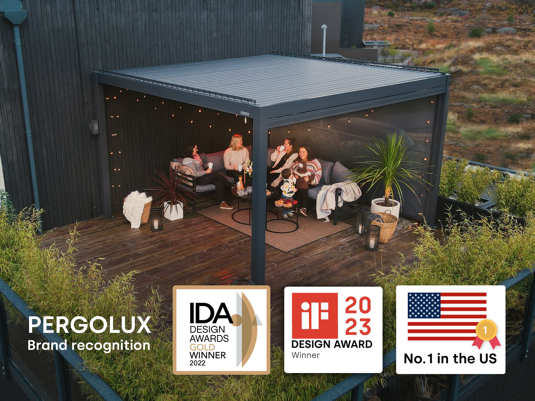 PERGOLUX Pergola 'Sundream' metal pergola with roof & sides, ideal