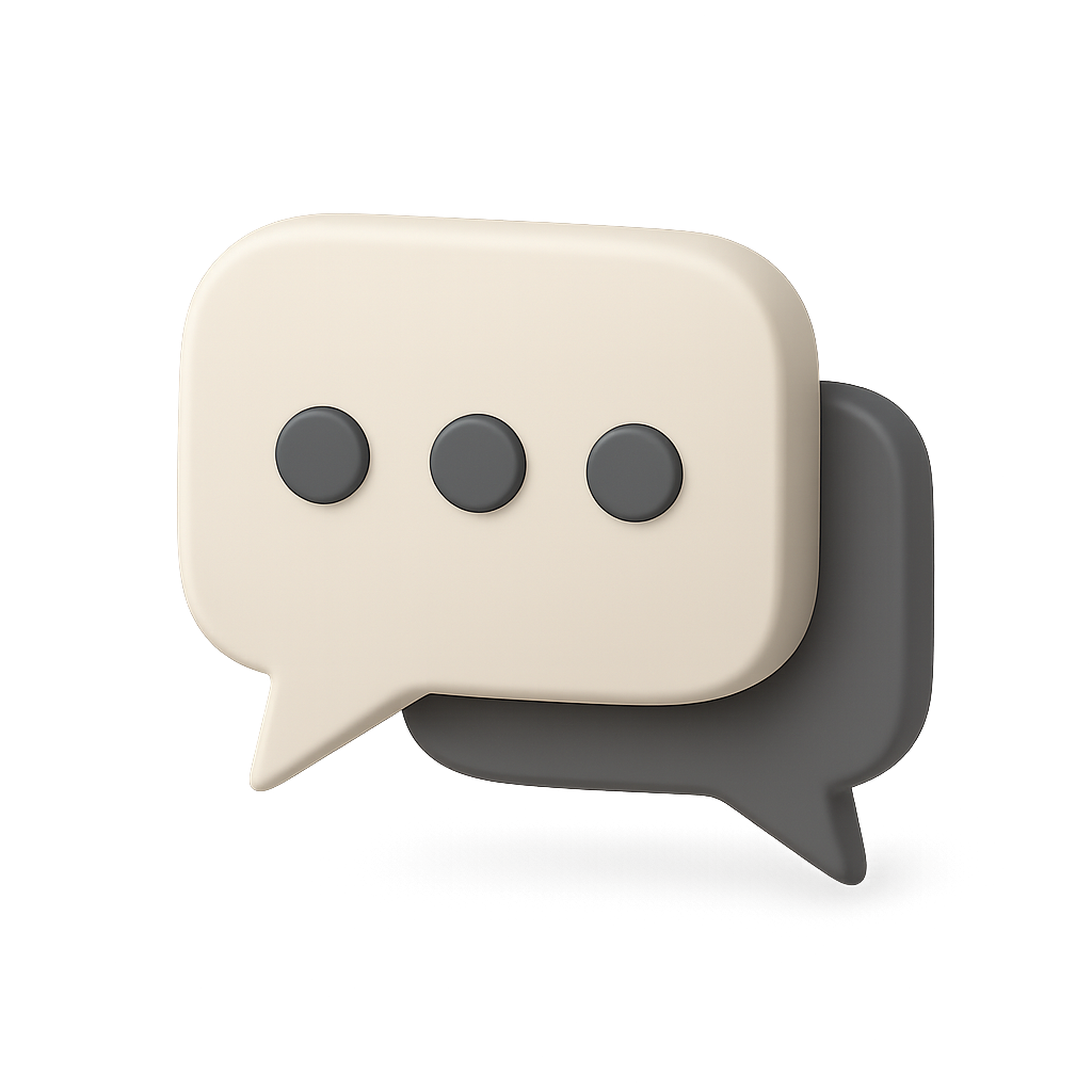Speech bubble icon with three black dots on a white background
