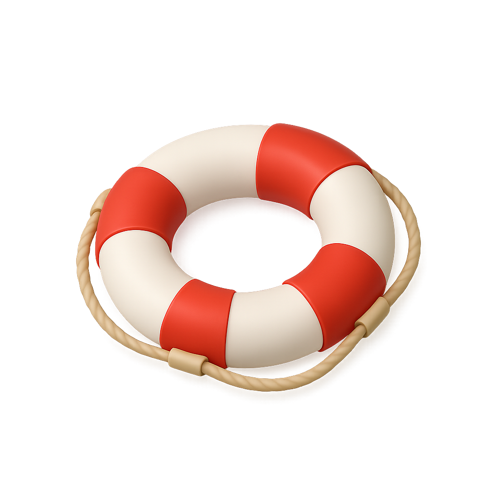 Red and white life buoy on a white background