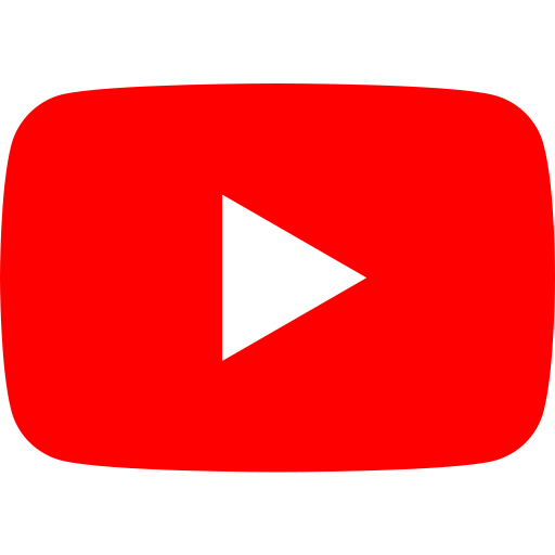 Red square with a white triangle in the center, representing the YouTube logo.